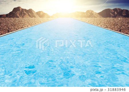 The river in the dry cracked land 31883946