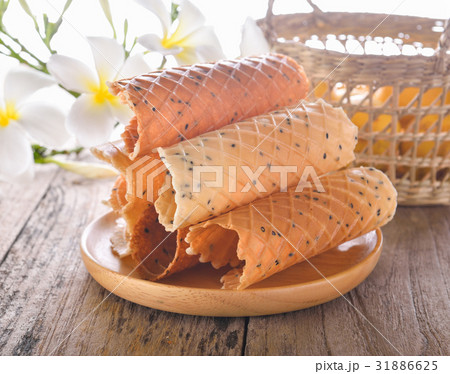 rolled wafer, a traditional dessert in Thailand 31886625