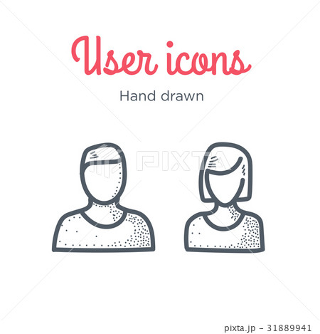 user icons set male and female hand drawnのイラスト素材 31889941