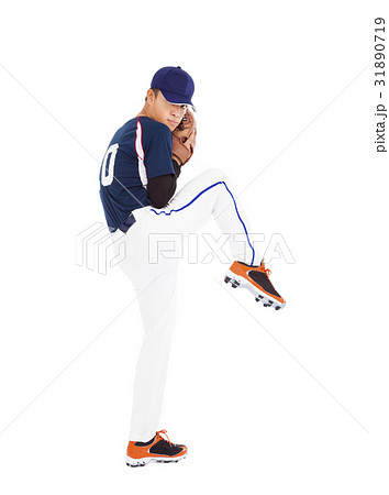 baseball player pitcher ready pose throwing ball 31890719