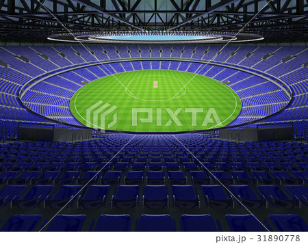 Beautiful modern cricket stadium with blue seats 31890778
