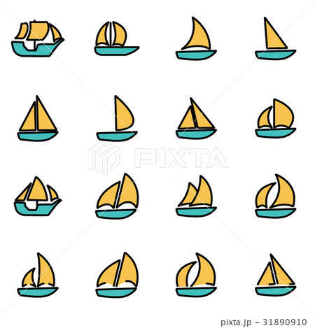 Vector line sailboat icon set 31890910