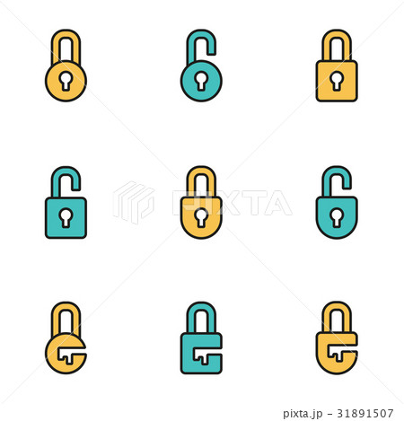 Vector line locks icon set 31891507