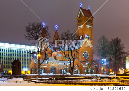 Ancient Christian church night in Minsk, Belarus 31891652