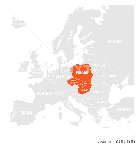 Visegrad Four map states highlighted by orange in Visegrad Four map states highlighted by orange in 31894888