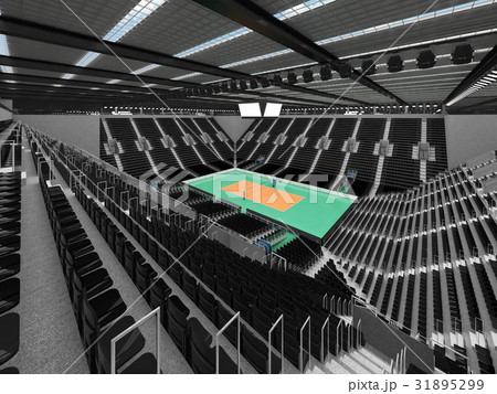 Beautiful modern volleyball arena with black seats Beautiful modern volleyball arena with black seats 31895299