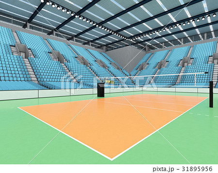 Sports arena for volleyball with sky blue seats 31895956