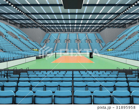 Sports arena for volleyball with sky blue seats 31895958