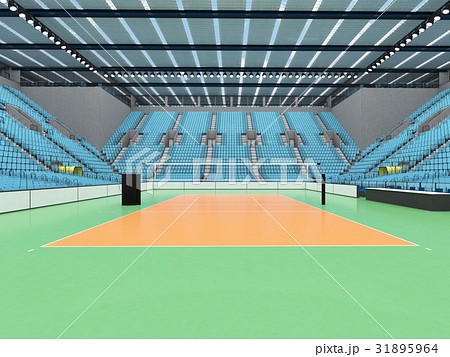 Sports arena for volleyball with sky blue seats 31895964