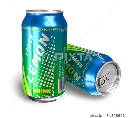 Lemon soda drinks in metal cans 31896606