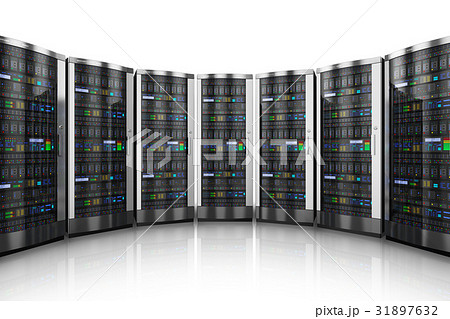 Row of network servers in data center Row of network servers in data center 31897632