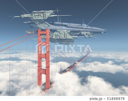 Golden Gate Bridge and huge spacecraft 31898976