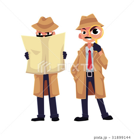 Detective character looking through magnifying Detective character looking through magnifying 31899144