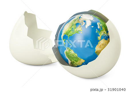 Earth Globe Inside Broken Chicken Eggのイラスト素材