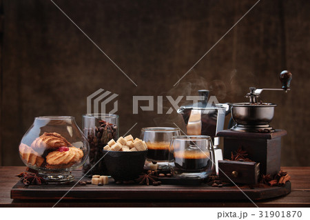 Fresh coffee on table. 31901870