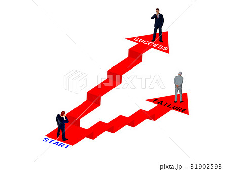 失敗と成功 二つに分かれた階段とビジネスマンのイラスト素材
