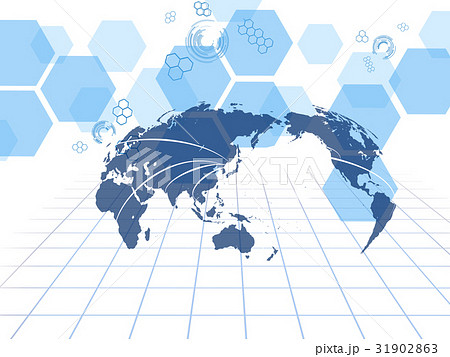 世界地図と亀甲模様を用いて技術立国日本を表現 世界地図と亀甲模様を用いて技術立国日本を表現 31902863