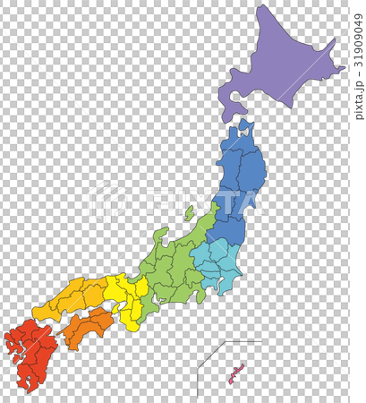 日本地圖（按地區分類的顏色）-插圖素材 [31909049] - PIXTA圖庫