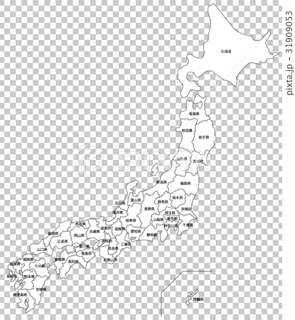 日本の白地図 都道府県名入り のイラスト素材