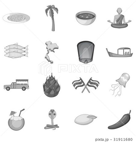 Thailand symbols icons set monochrome Thailand symbols icons set monochrome 31911680