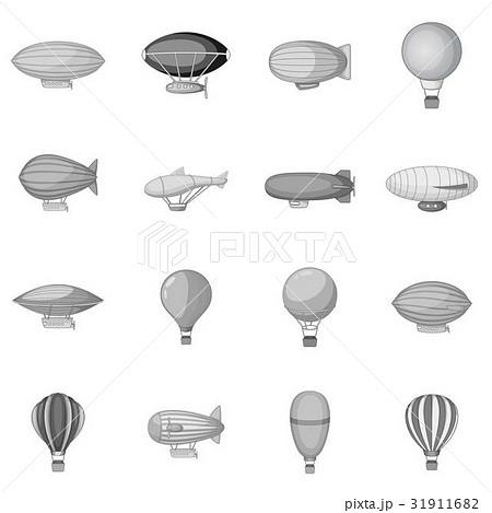 Vintage Balloons Icons Set Monochromeのイラスト素材