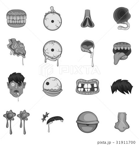 Zombie parts icons set monochrome Zombie parts icons set monochrome 31911700