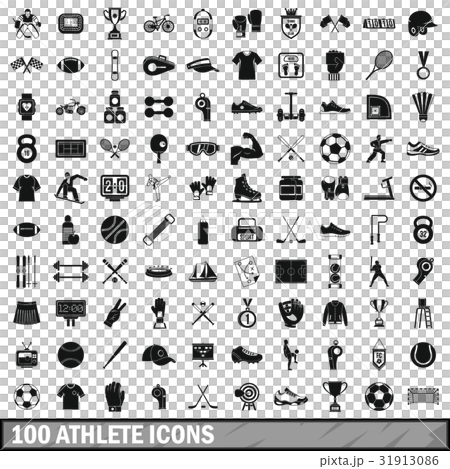 100 athlete icons set, simple style 31913086