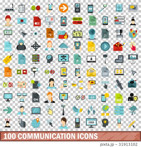 100 communication icons set, flat style 31913102