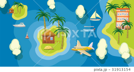 Sea rest banner horizontal top view, cartoon style 31913154