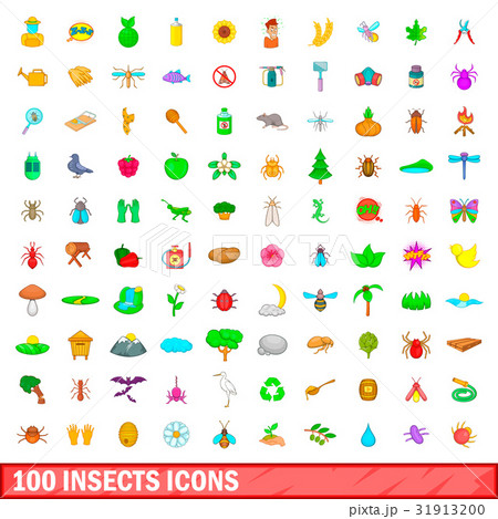 100 insects icons set, cartoon style 31913200