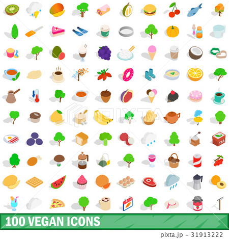 100 vegan icons set, isometric 3d style 100 vegan icons set, isometric 3d style 31913222