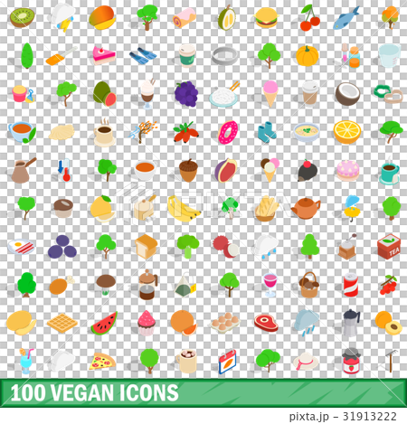 100 vegan icons set, isometric 3d style 100 vegan icons set, isometric 3d style 31913222