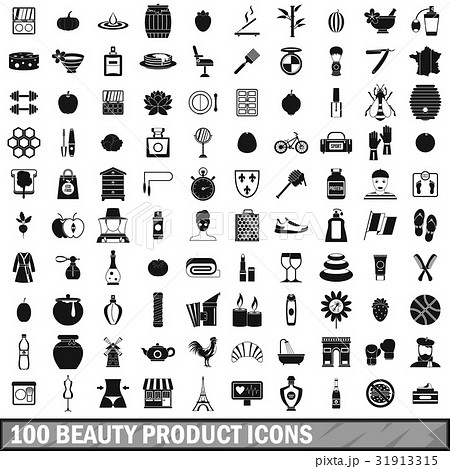 100 beauty product icons set, simple style 31913315