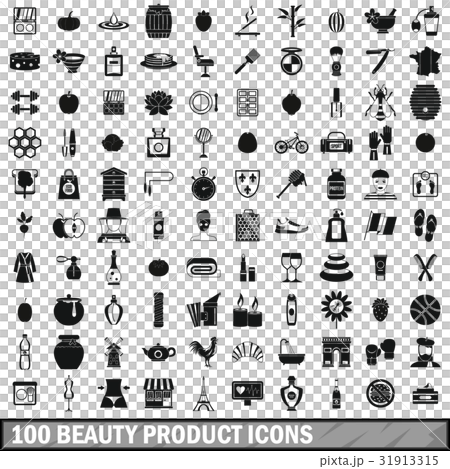 100 beauty product icons set, simple style 31913315