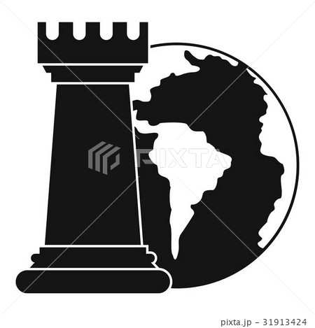 World planet and chess rook icon, simple style 31913424