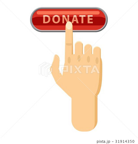 Donate button pressed by hand icon, cartoon style 31914350