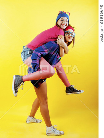 lifestyle people concept: two pretty young school lifestyle people concept: two pretty young school 31916640
