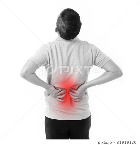 man suffering from back pain, hand holding back 31919120