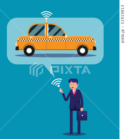 Businessman calling taxi with his mobile, phone.  31919813