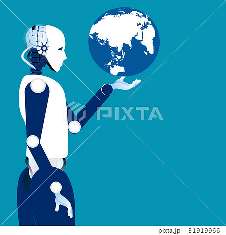 Globalization era. Globe in the robotic hand. 31919966