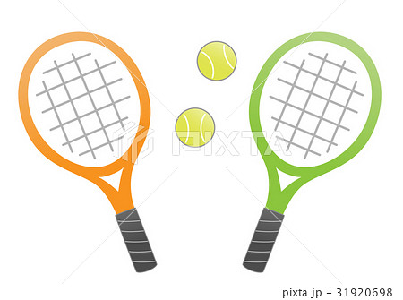テニスのラケットとボール オレンジとグリーン のイラスト素材