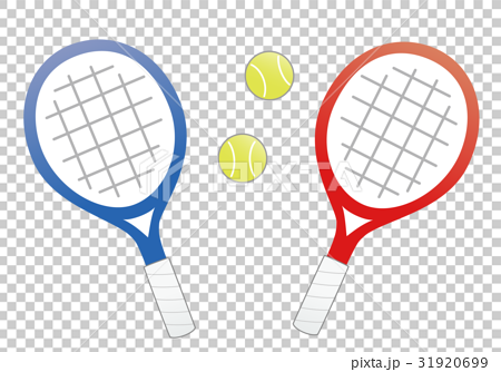 テニスのラケットとボール 青と赤 のイラスト素材