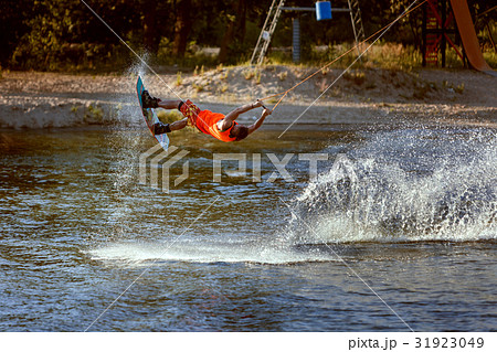 Wakeboard train in the lake sport. 31923049