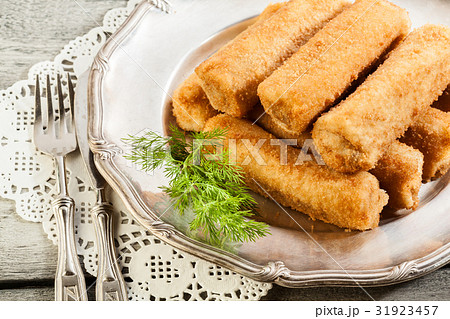 Delicious croquettes with meat on a plate 31923457