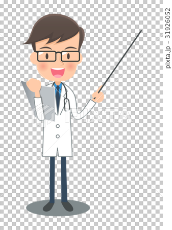 White coat doctor who has a file and explained with a command stick 31926052