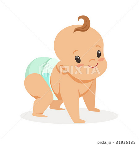 Cute crawling baby in a diaper looking up 31926135