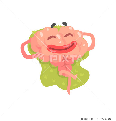 Happy humanized cartoon brain character lying and 31926301