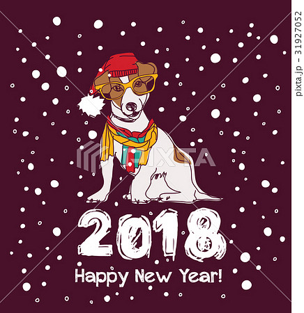 Snow Happy New Year Card 18 Dog のイラスト素材