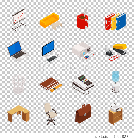 isometric of icons on a theme of office equipment isometric of icons on a theme of office equipment 31928221