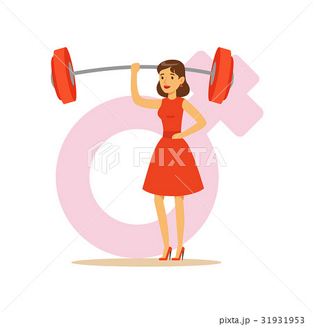 Powerful confident woman in a red dress lifting Powerful confident woman in a red dress lifting 31931953